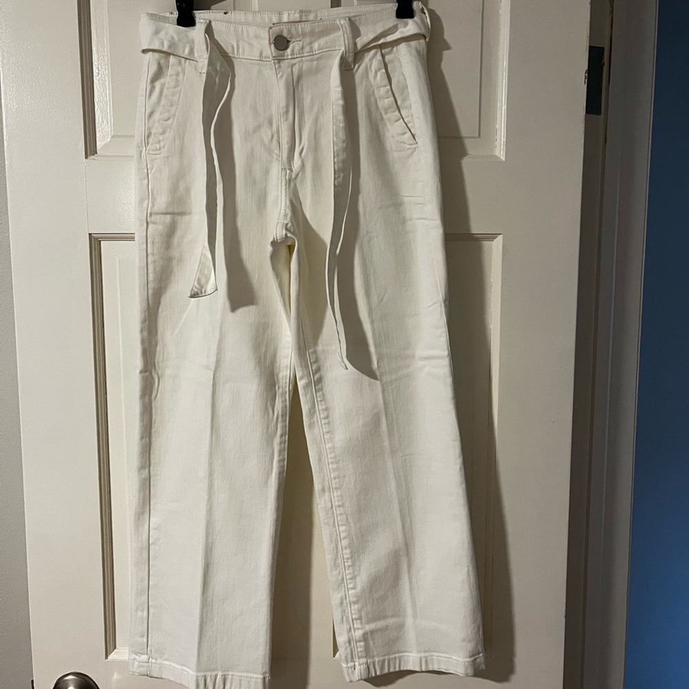 BCBGMaxAzria Off White High-Rise Wide Leg Pants with Tie